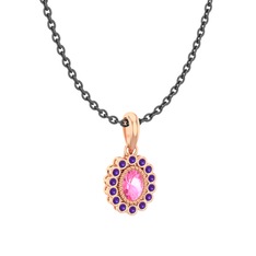 Rayiha Kolye - Pembe kuvars ve ametist 14 ayar rose altın kolye (40 cm gümüş rolo zincir) #h8omn4