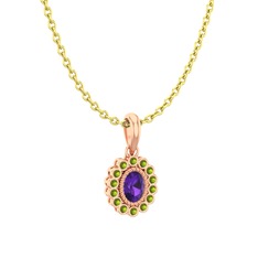 Ametist ve peridot 8 ayar rose altın kolye (40 cm altın rolo zincir)