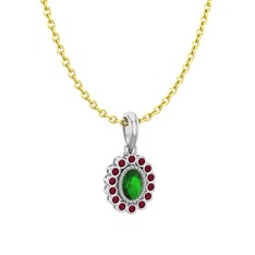 Rayiha Kolye - Yeşil kuvars ve kök yakut 925 ayar gümüş kolye (40 cm gümüş rolo zincir) #hkj4ym