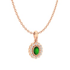 Rayiha Kolye - Yeşil kuvars ve beyaz zirkon 14 ayar rose altın kolye (40 cm rose altın rolo zincir) #hrqbzm