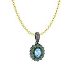 Rayiha Kolye - Akuamarin ve kök zümrüt 925 ayar siyah rodyum kaplama gümüş kolye (40 cm gümüş rolo zincir) #hvv0ia