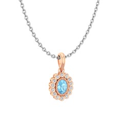 Rayiha Kolye - Akuamarin ve beyaz zirkon 925 ayar rose altın kaplama gümüş kolye (40 cm beyaz altın rolo zincir) #ih72k7