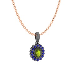 Rayiha Kolye - Peridot ve lab safir 925 ayar siyah rodyum kaplama gümüş kolye (40 cm rose altın rolo zincir) #ixsx