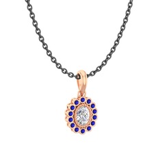 Rayiha Kolye - Swarovski ve lab safir 925 ayar rose altın kaplama gümüş kolye (40 cm gümüş rolo zincir) #iy5lvf