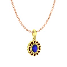 Lab safir ve garnet 14 ayar altın kolye (40 cm rose altın rolo zincir)