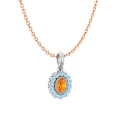 Rayiha Kolye - Sitrin ve akuamarin 18 ayar beyaz altın kolye (40 cm rose altın rolo zincir) #j6a3oz