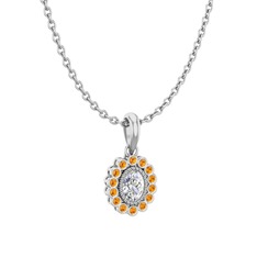Swarovski ve sitrin 18 ayar beyaz altın kolye (40 cm beyaz altın rolo zincir)