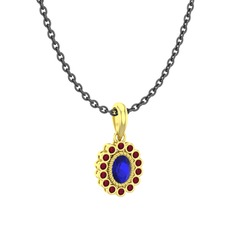 Rayiha Kolye - Lab safir ve kök yakut 14 ayar altın kolye (40 cm gümüş rolo zincir) #jjfr08