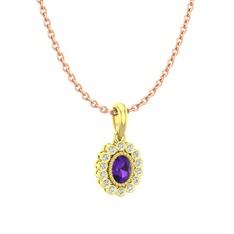 Rayiha Kolye - Ametist ve swarovski 14 ayar altın kolye (40 cm rose altın rolo zincir) #jkk19i
