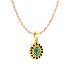 Rayiha Kolye - Kök zümrüt ve garnet 925 ayar altın kaplama gümüş kolye (40 cm rose altın rolo zincir) #jtjpee