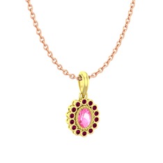 Pembe kuvars ve rodolit garnet 8 ayar altın kolye (40 cm gümüş rolo zincir)