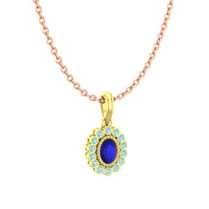Rayiha Kolye - Lab safir ve akuamarin 14 ayar altın kolye (40 cm rose altın rolo zincir) #k3bbcb