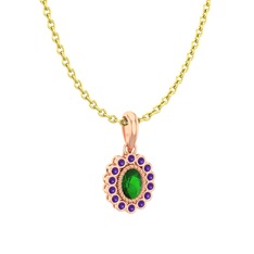 Rayiha Kolye - Yeşil kuvars ve ametist 925 ayar rose altın kaplama gümüş kolye (40 cm altın rolo zincir) #k8d3hj