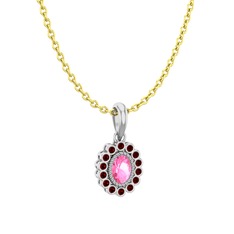 Rayiha Kolye - Pembe kuvars ve garnet 18 ayar beyaz altın kolye (40 cm altın rolo zincir) #kood0q