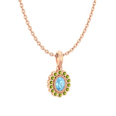 Akuamarin ve peridot 8 ayar rose altın kolye (40 cm gümüş rolo zincir)