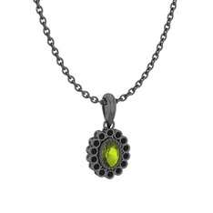 Rayiha Kolye - Peridot ve siyah zirkon 925 ayar siyah rodyum kaplama gümüş kolye (40 cm gümüş rolo zincir) #kxqcwr