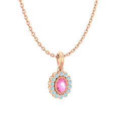 Rayiha Kolye - Pembe kuvars ve akuamarin 925 ayar rose altın kaplama gümüş kolye (40 cm rose altın rolo zincir) #kydfca
