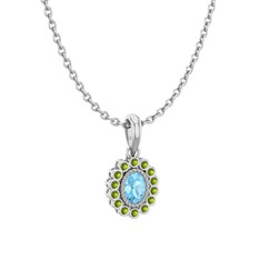 Akuamarin ve peridot 925 ayar gümüş kolye (40 cm beyaz altın rolo zincir)