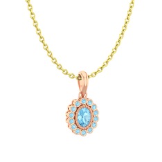 Rayiha Kolye - Akuamarin 18 ayar rose altın kolye (40 cm altın rolo zincir) #lemfdb