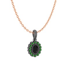 Rayiha Kolye - Siyah zirkon ve yeşil kuvars 925 ayar siyah rodyum kaplama gümüş kolye (40 cm rose altın rolo zincir) #luj4zv