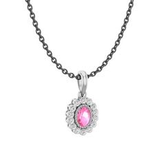 Rayiha Kolye - Pembe kuvars ve swarovski 925 ayar gümüş kolye (40 cm gümüş rolo zincir) #lv2z3w