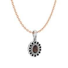 Rayiha Kolye - Dumanlı kuvars ve siyah zirkon 925 ayar gümüş kolye (40 cm rose altın rolo zincir) #m6qr09