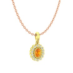 Rayiha Kolye - Sitrin ve swarovski 8 ayar altın kolye (40 cm rose altın rolo zincir) #ma0tlf