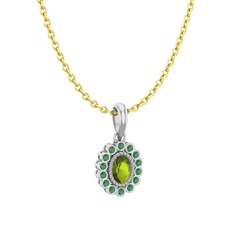 Peridot ve kök zümrüt 14 ayar beyaz altın kolye (40 cm altın rolo zincir)