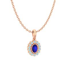 Rayiha Kolye - Lab safir ve akuamarin 18 ayar rose altın kolye (40 cm gümüş rolo zincir) #mg2t64