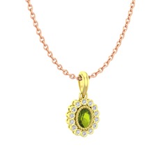 Rayiha Kolye - Peridot ve swarovski 8 ayar altın kolye (40 cm rose altın rolo zincir) #mxf4e3