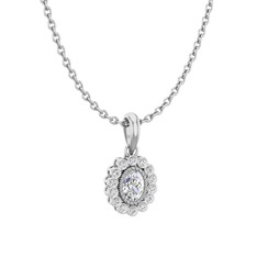 Rayiha Kolye - Swarovski ve beyaz zirkon 18 ayar beyaz altın kolye (40 cm beyaz altın rolo zincir) #n730li