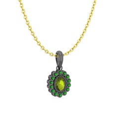 Rayiha Kolye - Peridot ve yeşil kuvars 925 ayar siyah rodyum kaplama gümüş kolye (40 cm altın rolo zincir) #neekaq
