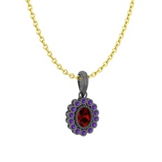 Rayiha Kolye - Garnet ve ametist 925 ayar siyah rodyum kaplama gümüş kolye (40 cm altın rolo zincir) #nqs0rk