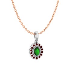 Rayiha Kolye - Yeşil kuvars ve garnet 18 ayar beyaz altın kolye (40 cm rose altın rolo zincir) #nw3jwb