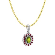 Rayiha Kolye - Peridot ve kök yakut 14 ayar beyaz altın kolye (40 cm altın rolo zincir) #o0b3vt