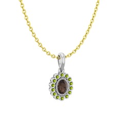 Rayiha Kolye - Dumanlı kuvars ve peridot 18 ayar beyaz altın kolye (40 cm altın rolo zincir) #o7vtdc