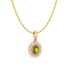 Rayiha Kolye - Peridot ve swarovski 925 ayar rose altın kaplama gümüş kolye (40 cm altın rolo zincir) #odrmu