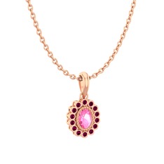 Pembe kuvars ve rodolit garnet 18 ayar rose altın kolye (40 cm rose altın rolo zincir)