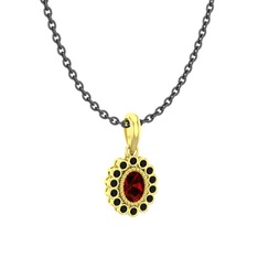 Garnet ve siyah zirkon 14 ayar altın kolye (40 cm gümüş rolo zincir)