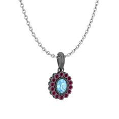 Rayiha Kolye - Akuamarin ve rodolit garnet 925 ayar siyah rodyum kaplama gümüş kolye (40 cm beyaz altın rolo zincir) #ph6fnb