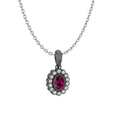 Rayiha Kolye - Rodolit garnet ve swarovski 925 ayar siyah rodyum kaplama gümüş kolye (40 cm beyaz altın rolo zincir) #phva9l