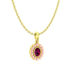 Rayiha Kolye - Rodolit garnet ve pembe kuvars 8 ayar altın kolye (40 cm altın rolo zincir) #poj2of