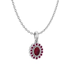 Rayiha Kolye - Kök yakut ve rodolit garnet 8 ayar beyaz altın kolye (40 cm beyaz altın rolo zincir) #q064w