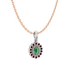 Kök zümrüt ve garnet 8 ayar beyaz altın kolye (40 cm rose altın rolo zincir)