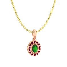 Yeşil kuvars ve rodolit garnet 18 ayar rose altın kolye (40 cm gümüş rolo zincir)