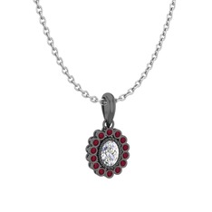 Rayiha Kolye - Swarovski ve kök yakut 925 ayar siyah rodyum kaplama gümüş kolye (40 cm beyaz altın rolo zincir) #qnoo8s