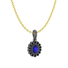 Rayiha Kolye - Lab safir ve siyah zirkon 925 ayar siyah rodyum kaplama gümüş kolye (40 cm altın rolo zincir) #qv60v4