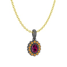 Rayiha Kolye - Rodolit garnet ve sitrin 925 ayar siyah rodyum kaplama gümüş kolye (40 cm altın rolo zincir) #raay9q