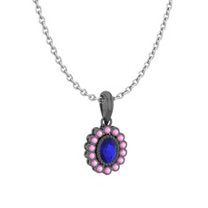 Rayiha Kolye - Lab safir ve pembe kuvars 925 ayar siyah rodyum kaplama gümüş kolye (40 cm gümüş rolo zincir) #rbo0zg