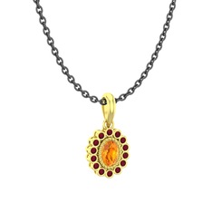 Sitrin ve kök yakut 18 ayar altın kolye (40 cm gümüş rolo zincir)